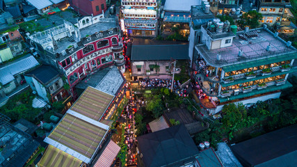 Jiufen Old Street in Taipei Taiwan, Aerial view Jiufen Old Street at night.
