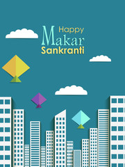 Obraz premium Happy Makar Sankranti background with colorful kite