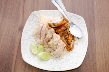 Boiled and fried chicken rice