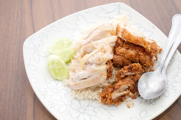 Boiled and fried chicken rice