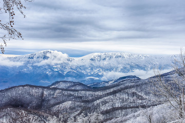 Fototapeta na wymiar European beautiful winter mountains. Winter on Dry mountain, Trem, Serbia