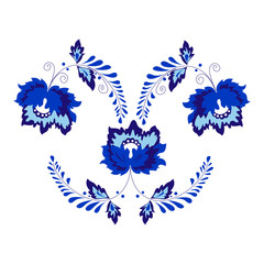 Vector amazing card of flowers in Delfts blauw style.