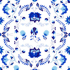 Vector amazing patterns of flowers in Delfts blauw style.