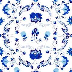 Foto auf Acrylglas Vector amazing patterns of flowers in Delfts blauw style. © Irina Smirnova