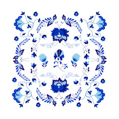 Vector amazing card of flowers in Delfts blauw style.