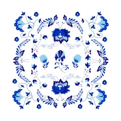 Foto auf Acrylglas Vector amazing card of flowers in Delfts blauw style. © Irina Smirnova