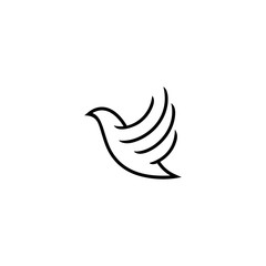 Outline monoline dove logo, flying bird and wing icon vector