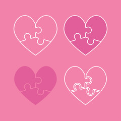 Set pink pieces puzzle of romantic hearts.