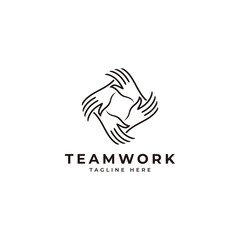 Outline monoline teamwork social charity logo, holding hands icon vector