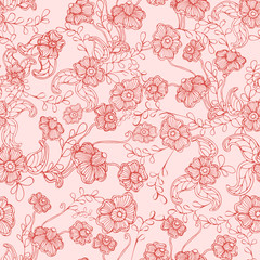 Pattern with flower. Hand painted romantic background. Vector illustration 