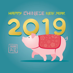 Pig Character, Chinese New Year 2019, Blue Background