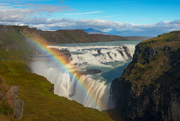 Rainbow at Gullfoss waterfall. Iceland