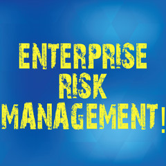 Writing note showing Enterprise Risk Management. Business photo showcasing analysisage risks and seize business opportunities Blurry Light Flashing Glaring with Diamond Shape on Hazy Blue Space