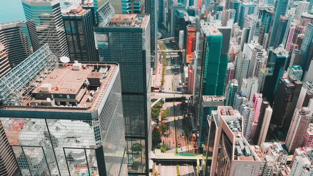 Hong Kong Central district aerial view with cinematic color graded  
