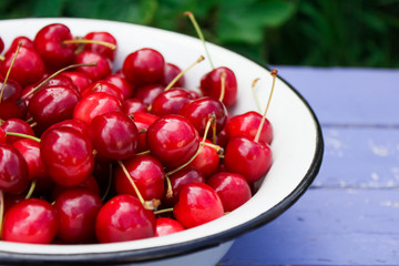 natural organic cherry on wooden background