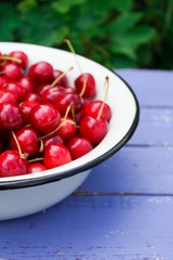natural organic cherry on wooden background