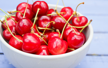 natural organic cherry on wooden background