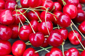 natural organic cherry on wooden background
