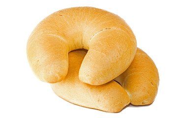 Crescent rolls isolated on white background. two crescent rolls isolated on a white background. Crescent rolls isolated on white background
