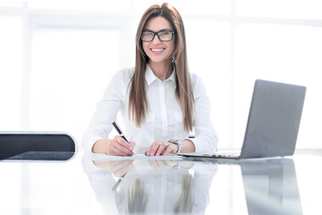 responsible business woman working with documents