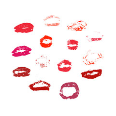 Vector set of real red lips silhouettes. Lips collection.