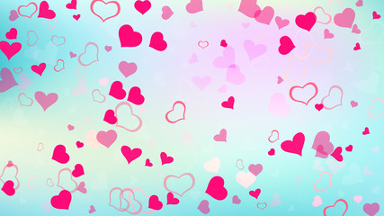 Red on Gradient fond Vector. Red hearts of confetti crumbled. Part of the design of wallpaper, textiles, packaging, printing, holiday invitation for birthday. Stylish background.