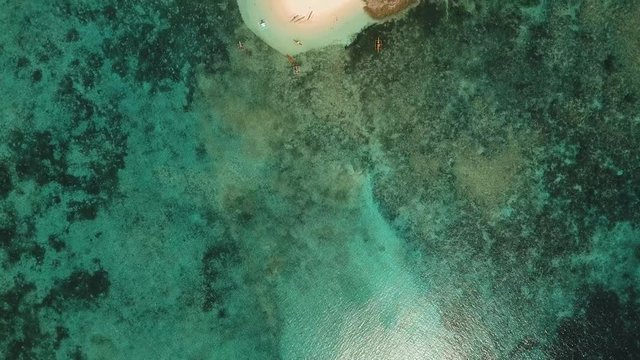 Aerial footage sand beach and palm trees on tropical island with turquoise sea. tropical seascape Siargao, Philippines Tropical landscape ocean, sky, sea