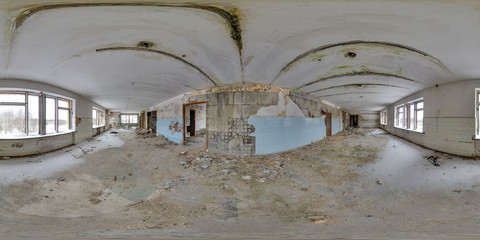 3D spherical panorama with 360 degree viewing angle Abandoned building in winter with snow in...
