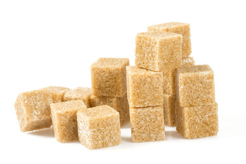 brown sugar cubes isolated on white