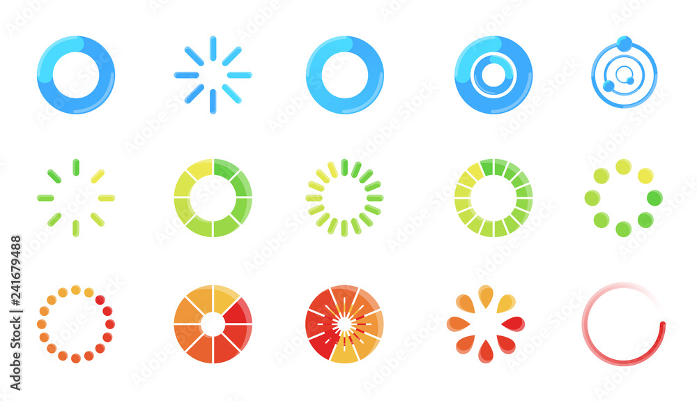 Wall mural loading icon set isolated on white background. progress bar collection. colorful icons for interface