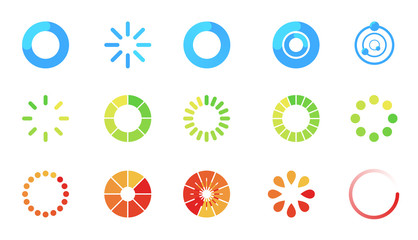 Loading icon set isolated on white background. Progress bar collection. Colorful icons for interfaces. Simple beautiful modern graphic design. Flat style vector illustration.