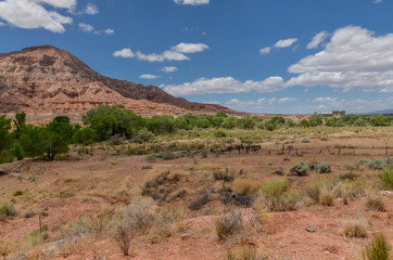 Virgin river and the cliffs of Gooseberry Mesa view from Zion Park Scenic Route (UT-9) (Virgin, Washington county, Utah)