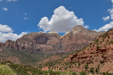 The Sentinel and Zion canyon view from the Switchbacks on Zion - Mount Carmel Highway