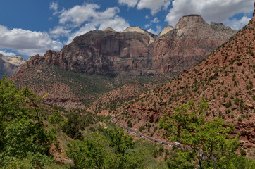 The Sentinel, Zion canyon and the Switchbacks on Zion - Mount Carmel Highway