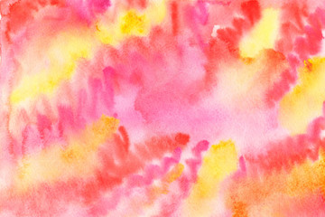 Obraz premium Beautiful yellow-pink-red watercolor background for design congratulations on Valentine's day. Abstract illustration, with space for your text, for beautiful design with love.