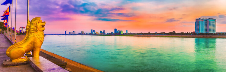 Phnom Penh riverside. Cambodia. Panorama