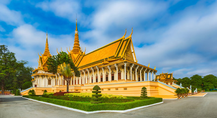 The throne hall inside the Royal Palace in Phnom Penh, Cambodia. Panorama