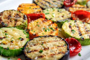 Sliced eggplant zucchini baked in the oven with cheesetin