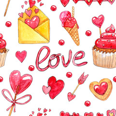 Watercolor Valentine's day Seamless pattern