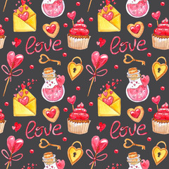 Watercolor Valentine's day Seamless pattern