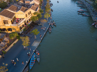 Fototapeta na wymiar Aerial view of Hoi An old town or Hoian ancient town. Royalty high-quality free stock photo image of Hoi An old town. Hoi An is UNESCO world heritage, one of the most popular destinations in Vietnam