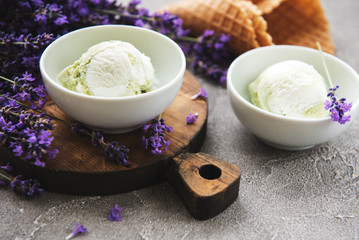 Ice cream and lavender flowers