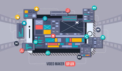 Mobile video editor flat vector concept. Motion design studio, video editor app, creating video online. Concept illustration.