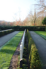 Gravestones and statues on the military field of honour at the Grebberberg in the Netherlands, where lof of solders felt in 5 days at start of world war II