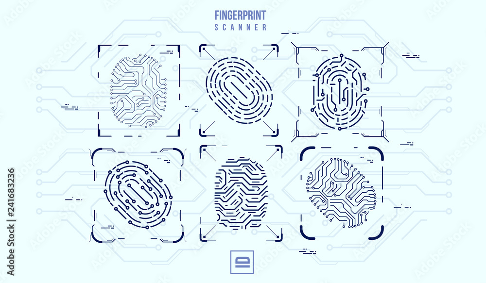 Poster finger-print scanning identification system. biometric authorization and business security concept. 