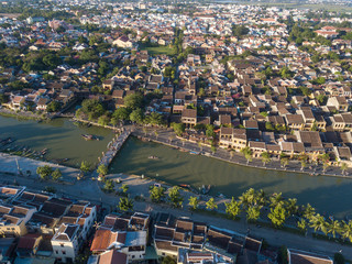 Obraz premium Aerial view of Hoi An old town or Hoian ancient town. Royalty high-quality free stock photo image of Hoi An old town. Hoi An is UNESCO world heritage, one of the most popular destinations in Vietnam