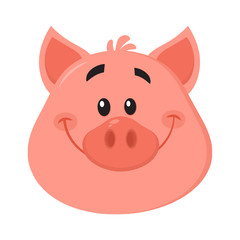 Cute Pig Head Cartoon Character Face Portrait.Vector Illustration Isolated On White Background