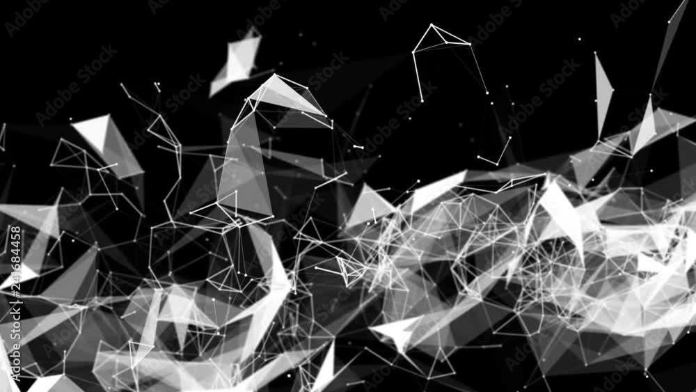 Aufkleber white dots are connected by lines slowly fly on a black background. 3d rendering