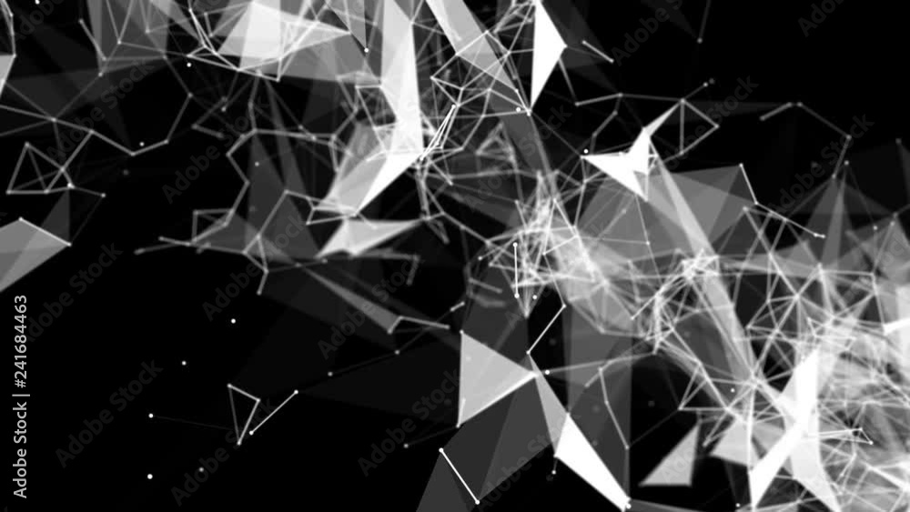 Aufkleber white dots are connected by lines slowly fly on a black background. 3d rendering