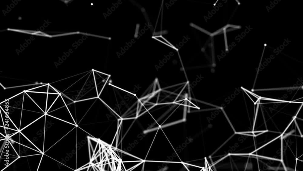 Aufkleber white dots are connected by lines slowly fly on a black background. 3d rendering
